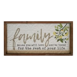 Pressed Metal With Timber Frame Wallhanging Family - Love Shack Giftware