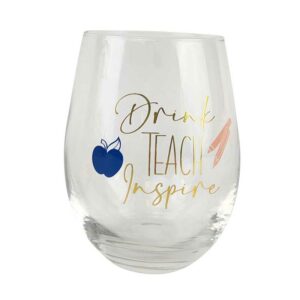 Drink Teach Inspire Wine Glass Navy & Pink - Love Shack Giftware