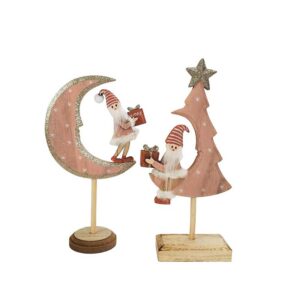 Santa's holing a Present in Moon & Tree Decoration Pink - Love Shack Giftware