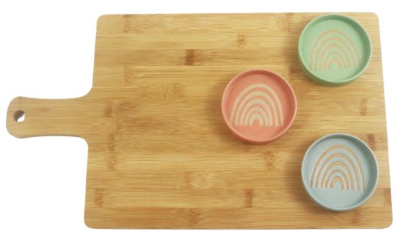 Shae Rainbow Dish & Wooden Board - Peach, Blue & Natural - Love SHack Giftware