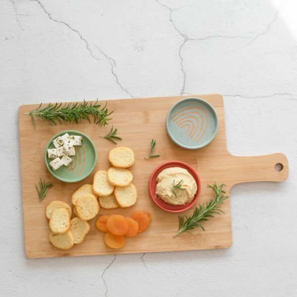 Shae Rainbow Dish & Wooden Board - Peach, Blue & Natural - Love Shack Giftware