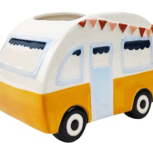 Retro Caravan Planter Mustard & Blue - Love Shack Giftware