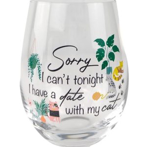 Sorry I Have a Date With My Cat Wine Glass Colourful - Love Shack Giftware