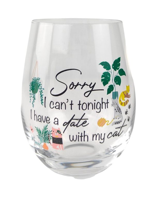 Sorry I Have a Date With My Cat Wine Glass Colourful - Love Shack Giftware