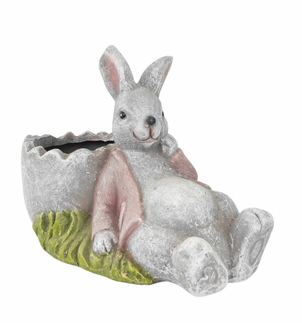 Cute Bunny with Egg Shell Planter Grey - Love Shack Giftware