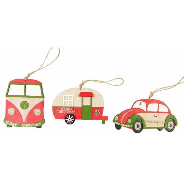 Caravan, Bug & Kombi Hanging Decoration Red & Green - Love Shack Giftware