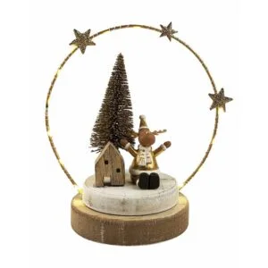 Reindeer in a Bauble with Lights Decoration White & Gold - Love Shack Giftware