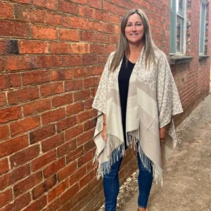 Light Leopard Print Poncho Front On - Love Shack Giftware