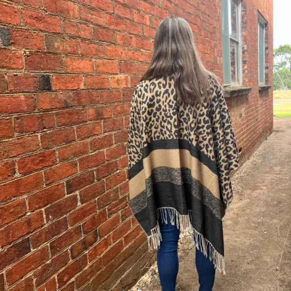 Tan Leopard Print Poncho Back - Love Shack Giftware