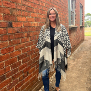 Grey Leopard Print Poncho Front - Love Shack Giftware