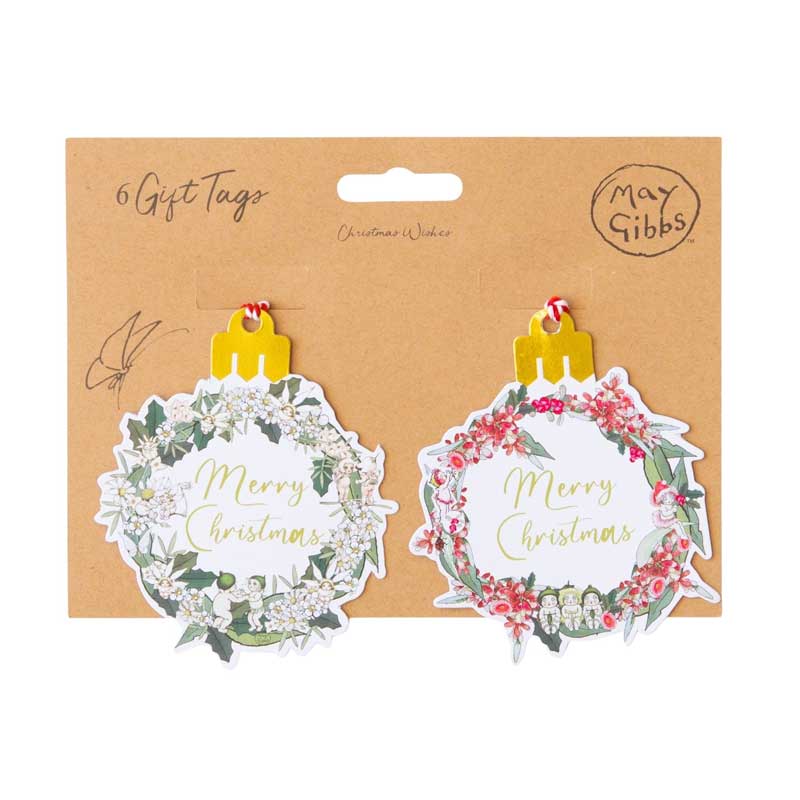May Gibbs Wreath Gift Tag – Red And Green
