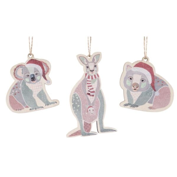 Frankie B Christmas Aus Animals Cutouts Hanging Decoration Red & Grey 11cm - Love Shack Giftware
