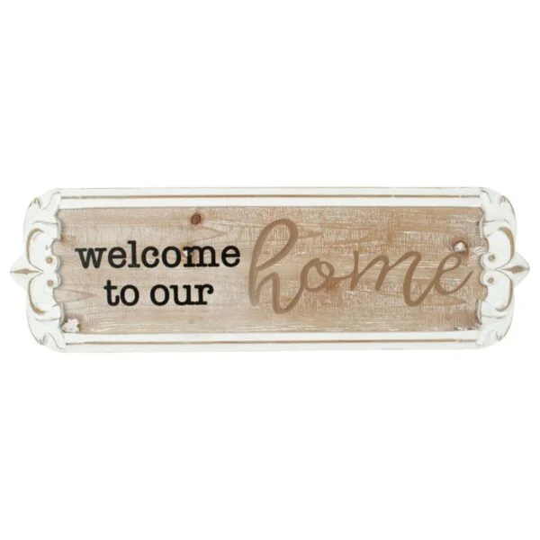 80cm Carved “Welcome to Our Home” Wall Art - Front View - Love Shack Giftware