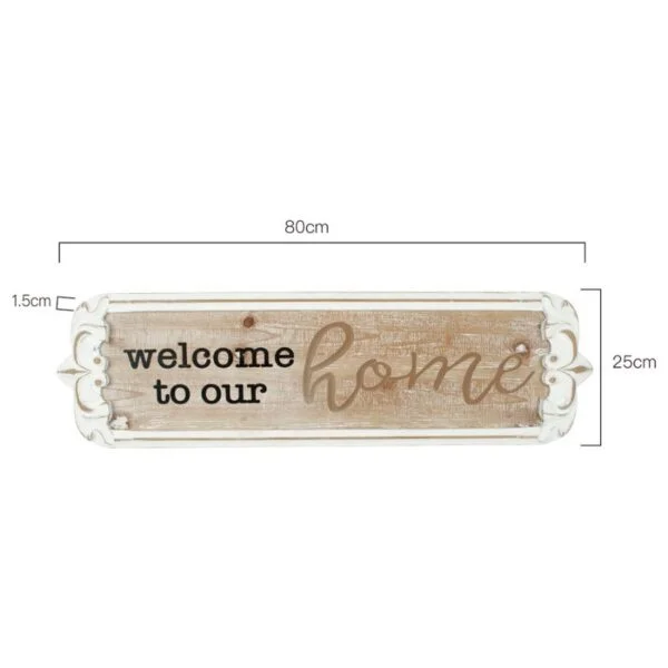 80cm Carved “Welcome to Our Home” Wall Art - Measurements - Love Shack Giftware