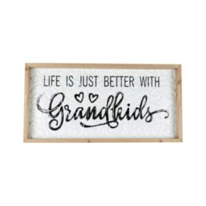 PRESSED METAL GRANDKIDS WTIMBER FRAME WALL ART 60X4X30CM - FRONT VIEW - LOVE SHACK GIFTWARE