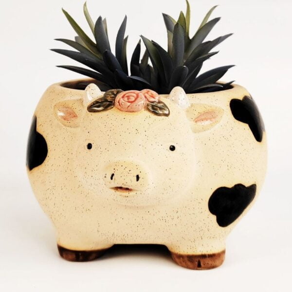 Cow with Flowers Planter Sand 10cm - Love Shack Giftware