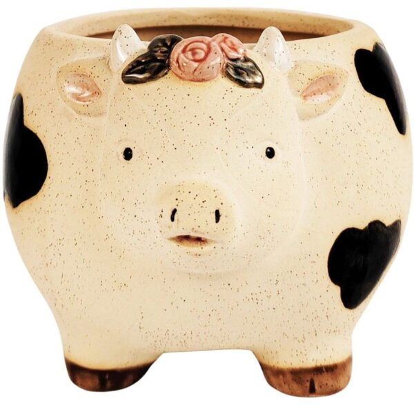Cow with Flowers Planter Sand 10cm - Love Shack Giftware