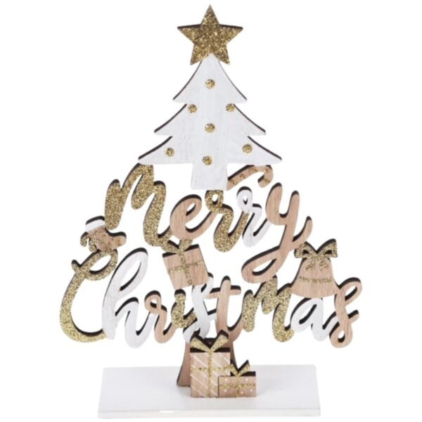 MERRY CHRISTMAS TREE DECORATION WHITE AND GOLD - LOVE SHACK GIFTWARE