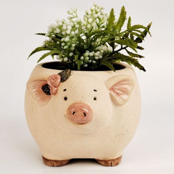 Pig with Flowers Planter Sand 9.5cm - Love Shack Giftware