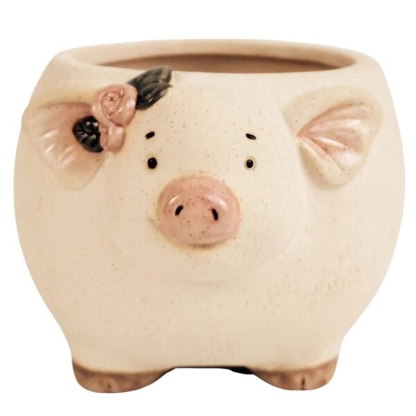 Pig with Flowers Planter Sand 9.5cm - Love Shack Giftware