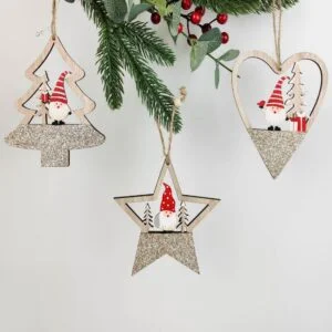 Santa in Heart, Star & Tree Hanging Decoration - Love Shack Giftware