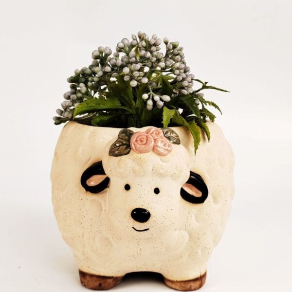 Sheep with Flower Planter Sand 11cm - Love Shack Giftware