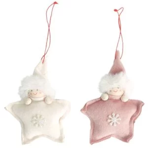 TOMTE STAR - PINK AND WHITE 10CM - HANGING DECORATION - LOVE SHACK GIFTWARE