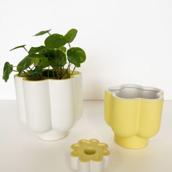 Groovy Flower Planter White & Yellow - Love Shack Giftware