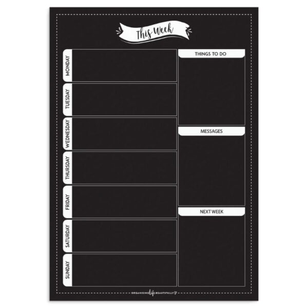 Magnet Weekly Planner – Classic Black A4 – To-Do - Messages - Next Week - Love Shack Giftware