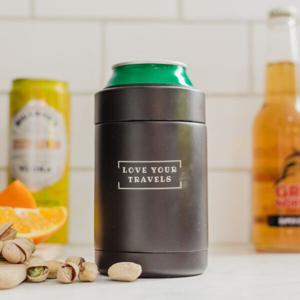 Love Your Travels Insulated Can Holders Black - Love Shack Giftware