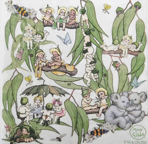 May Gibbs Gumnut Baby Napkins Green 33x3 - Love Shack Giftware